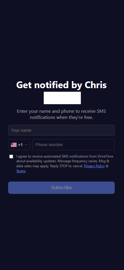 Invite form showing the SMS consent checkbox with disclosure text