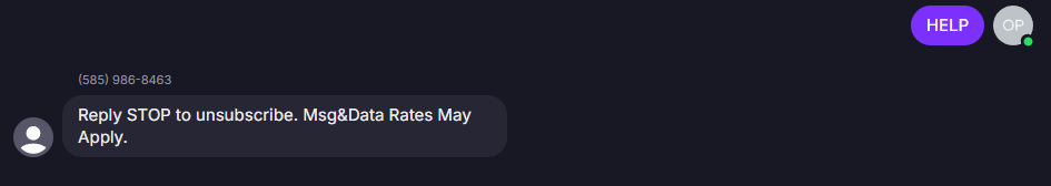 HELP response SMS received on a phone