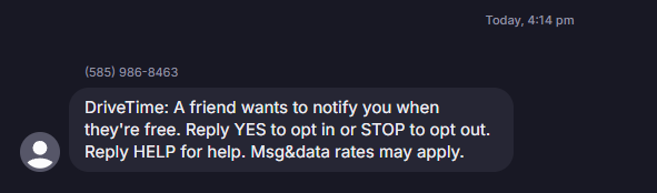 Initial opt-in request SMS received on a phone